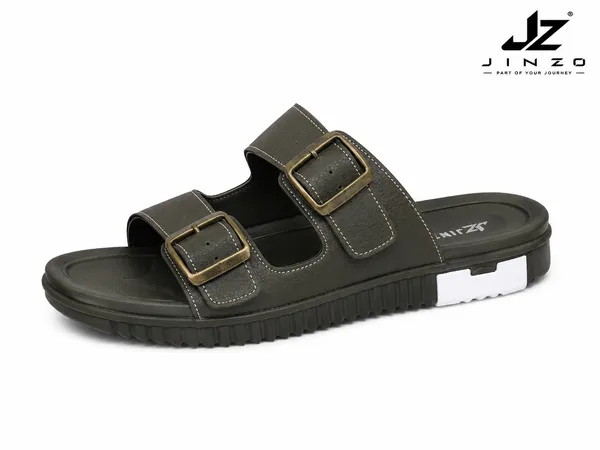 Green_Synthetic_Double_Buckle_Slip-On_Slippers_For_Men