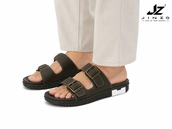 Green_Synthetic_Double_Buckle_Slip-On_Slippers_For_Men
