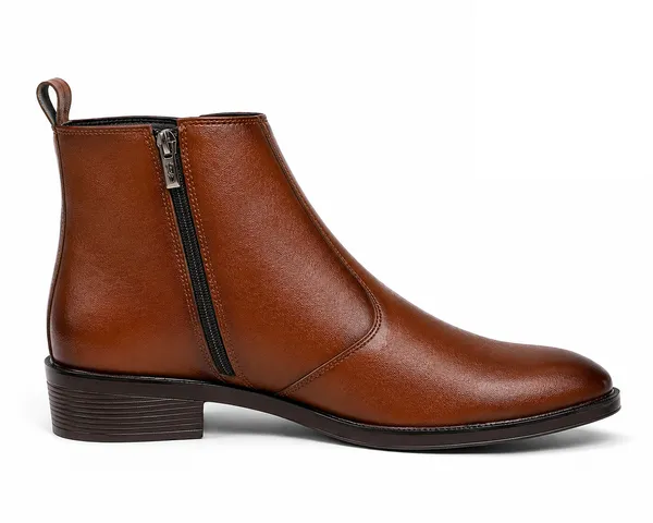 Tan_Synthetic_Side_Zip_Chelsea_Style_Dress_Boots_For_Men