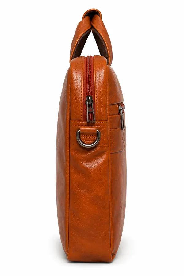 Tan_Pu_Fabric_Laptop_Shoulder_Bag_For_Men