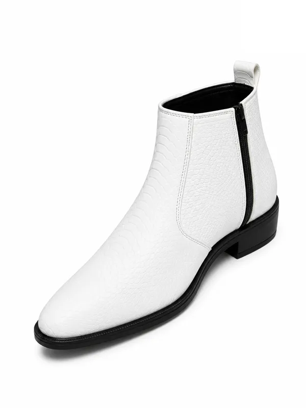 White_Synthetic_Side_Zipper_Chelsea_Ankle_Boots_For_Men
