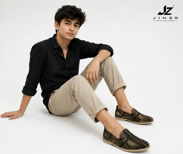 Gold_Synthetic_Printed_Slip-On_Loafers_For_Men