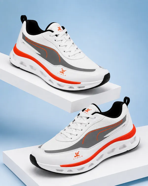 White_Synthetic_Lace-Up_Running_Sneakers_For_Men