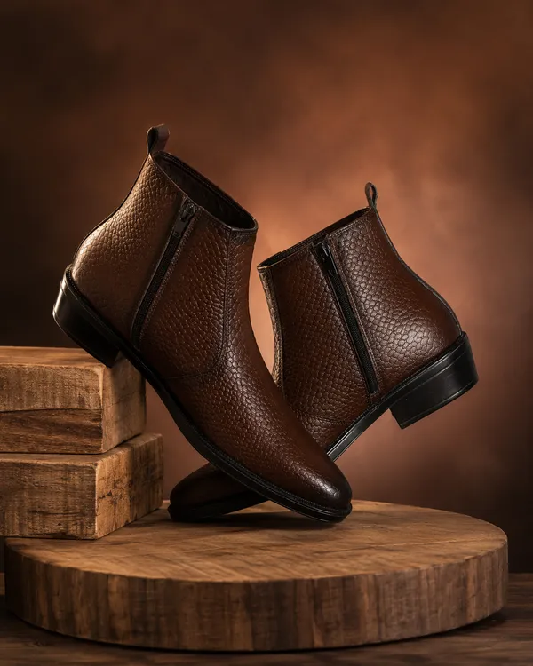 Brown_Synthetic_Textured_Side_Zip_Chelsea_Ankle_Boots_For_Men