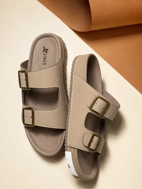 Peach_Synthetic_Double_Buckle_Slide_Slippers_For_Men