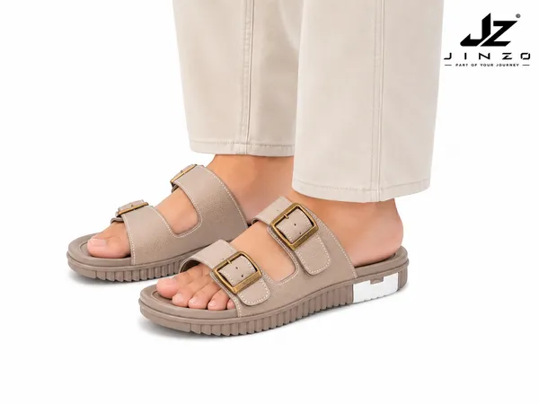 Peach_Synthetic_Double_Buckle_Slide_Slippers_For_Men