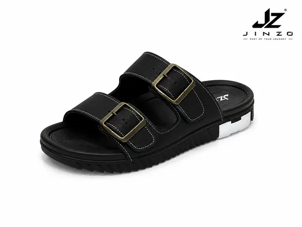Black_Synthetic_Double_Buckle_Slide_Slippers_For_Men