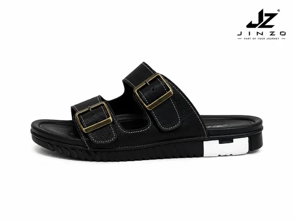 Black_Synthetic_Double_Buckle_Slide_Slippers_For_Men