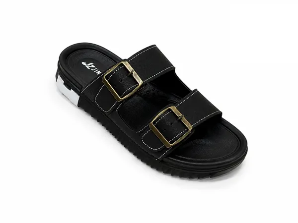Black_Synthetic_Double_Buckle_Slide_Slippers_For_Men