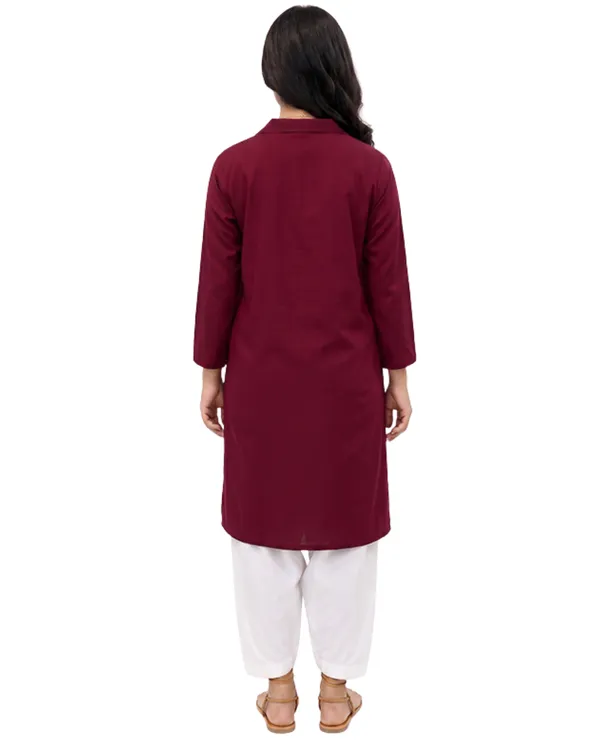 Maroon_Cotton_Striped_Collared_Kurta_For_Women
