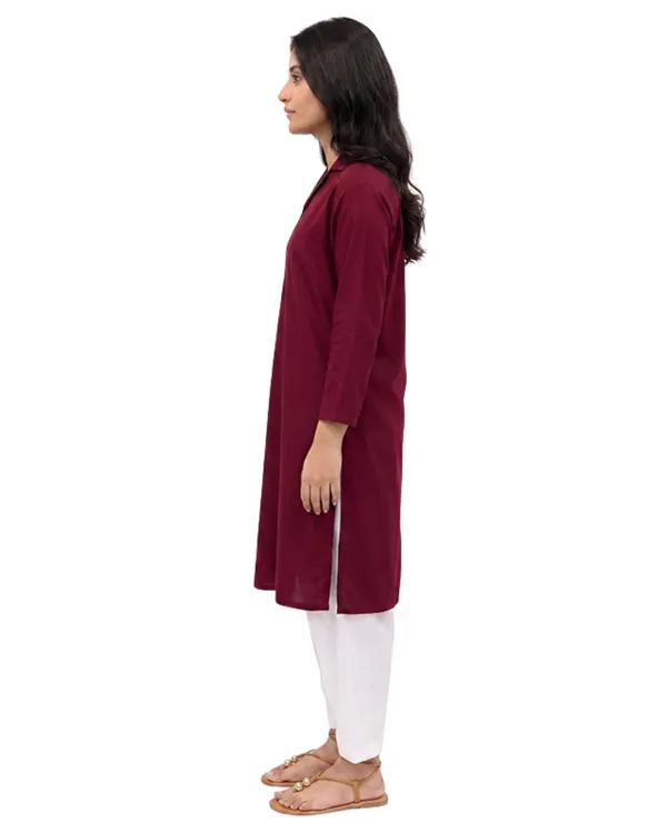 Maroon_Cotton_Striped_Collared_Kurta_For_Women