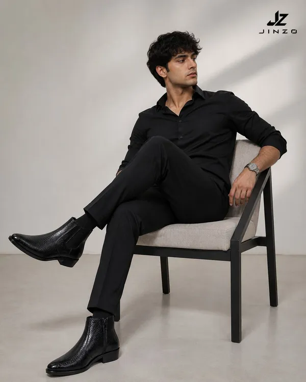 Black_Synthetic_Textured_Chelsea_Ankle_Boots_For_Men