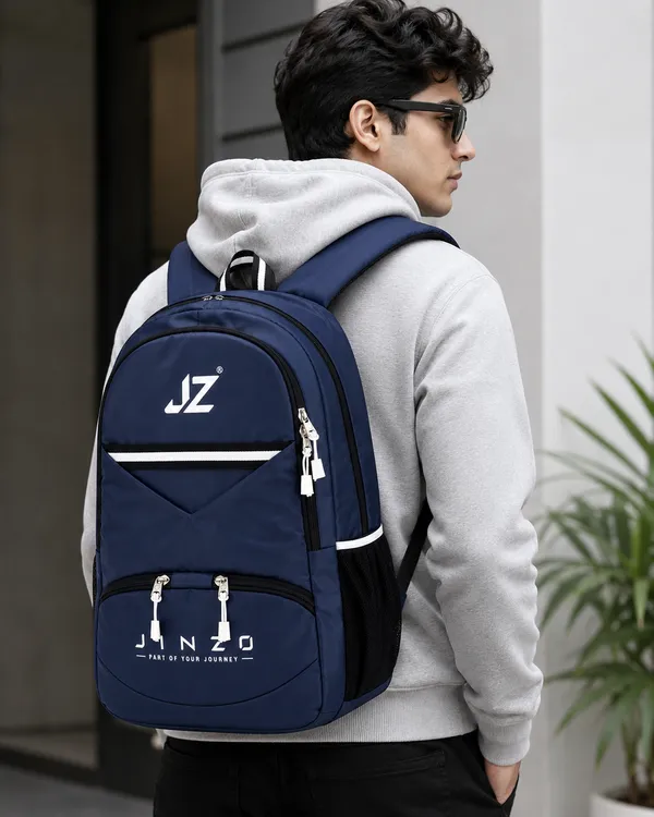 Navy_Blue_Pu_Fabric_Water_Resistant_Laptop_Backpack_For_Unisex