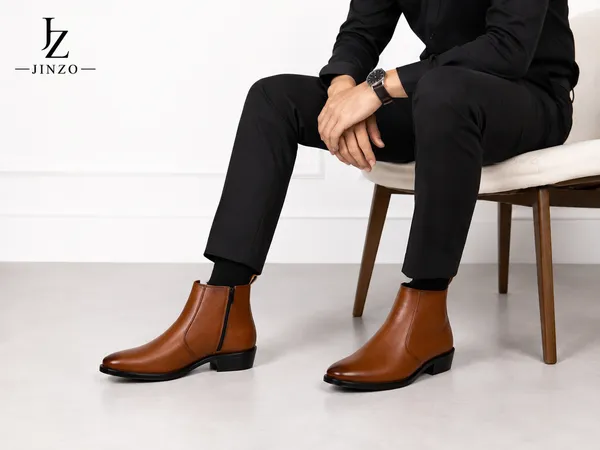 Tan_Synthetic_Zipper_Pencil_Ankle_Boots_For_Men