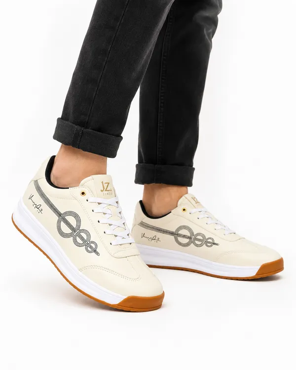 Cream_Synthetic_Lace-Up_Casual_Sneakers_For_Men