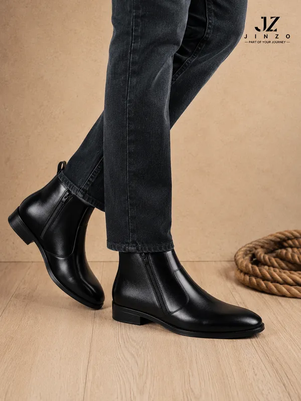 Black_Synthetic_Side_Zip_Chelsea_Style_Dress_Boots_For_Men