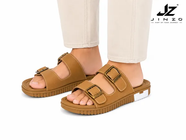 Tan_Synthetic_Double_Buckle_Slide_Slippers_For_Men