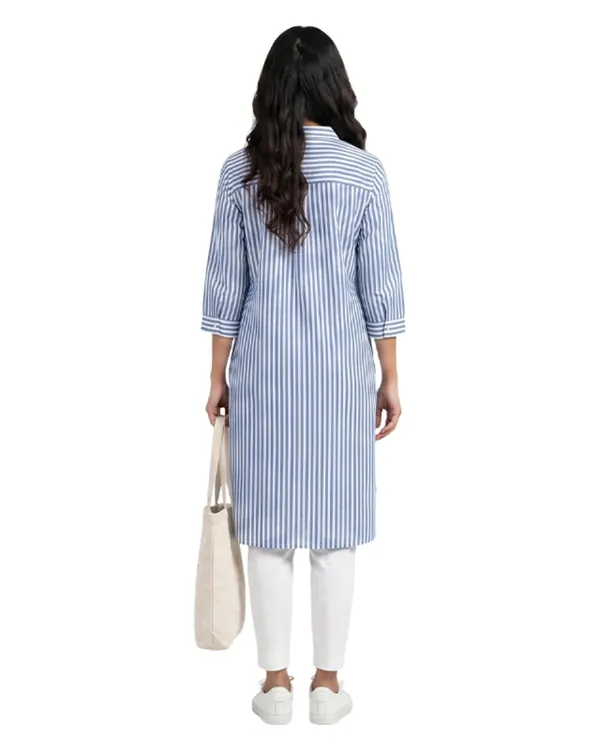 Blue_Cotton_Striped_Collared_Kurta_For_Women