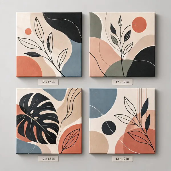 Stretched_Canvas_Abstract_Botanical_Set_Of_4_Wall_Painting