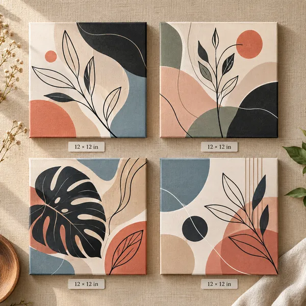 Stretched_Canvas_Abstract_Botanical_Set_Of_4_Wall_Painting