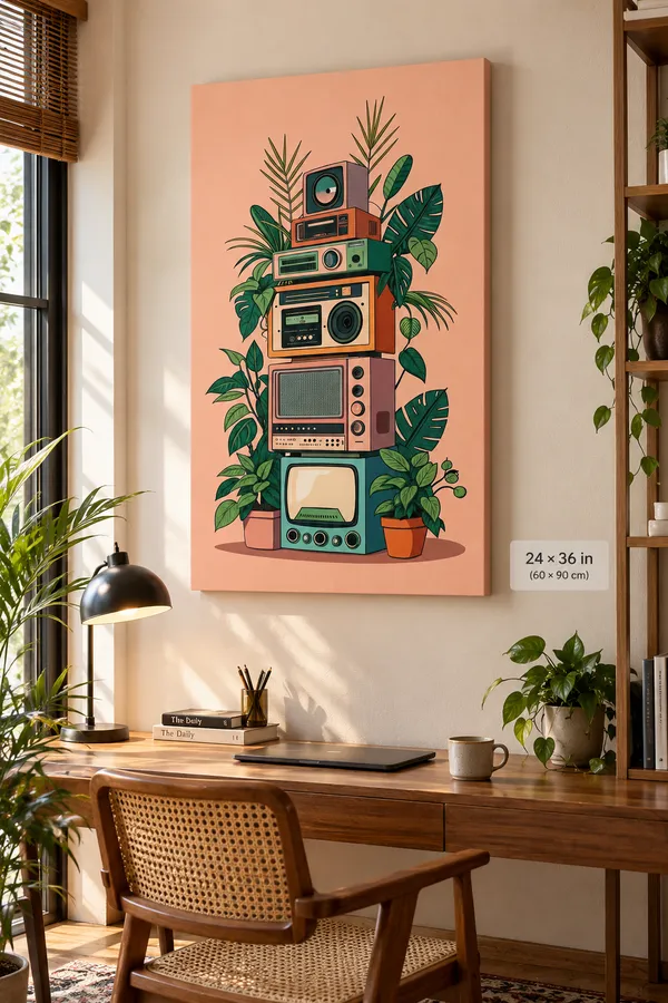 Stretched_Canvas_Retro_Botanical_Radio_Multicolor_Wall_Painting
