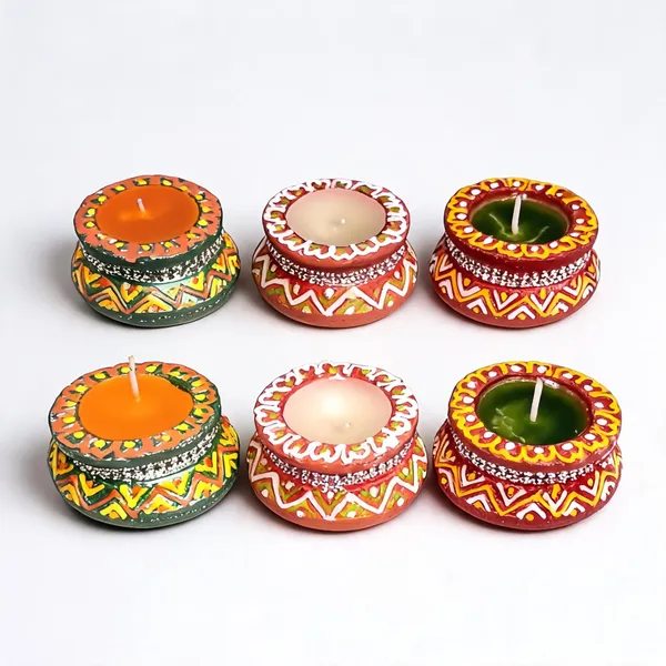 Multicolor_Clay_&_Wax_Candle_Diya_Set_For_Puja_(Pack_of__2_)