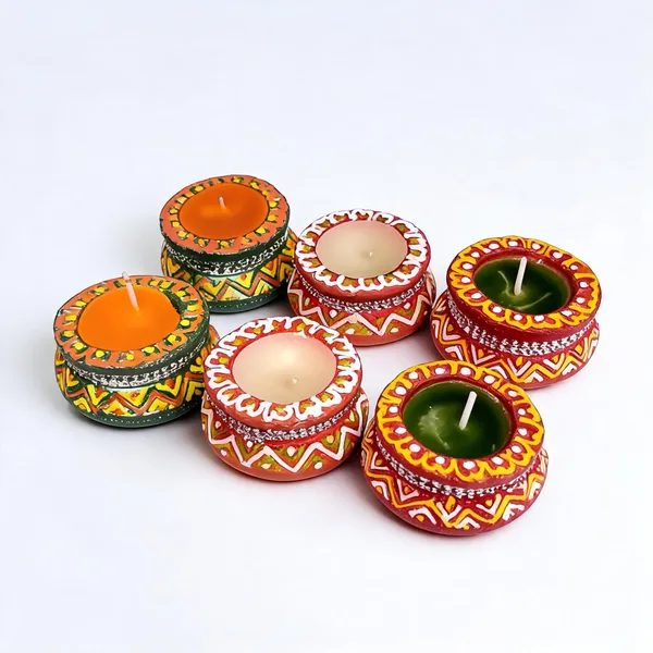 Multicolor_Clay_&_Wax_Candle_Diya_Set_For_Puja_(Pack_of__2_)