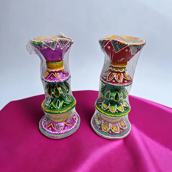 Multicolor_Clay_Diya_Stand_For_Puja_(Pack_of__2_)