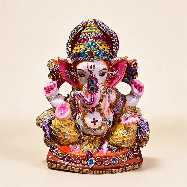 Multicolor_Clay_Ganesha_Idol_For_Puja