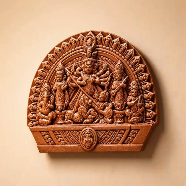 Multicolor_Clay_Durga_Wall_Sculpture_For_Puja