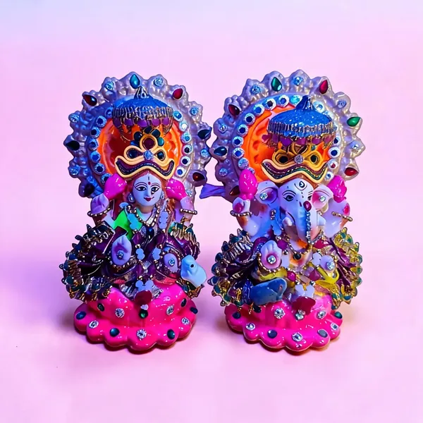 Multicolor_Clay_Lakshmi_Ganesha_Idol_Set_For_Puja
