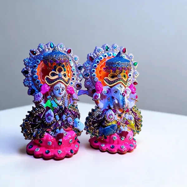 Multicolor_Clay_Lakshmi_Ganesha_Idol_Set_For_Puja