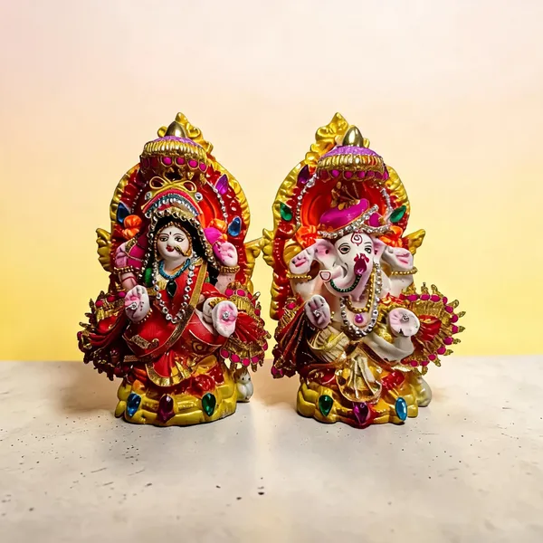 Multicolor_Clay_Lakshmi_Ganesha_Idol_Set_For_Puja