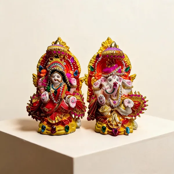 Multicolor_Clay_Lakshmi_Ganesha_Idol_Set_For_Puja