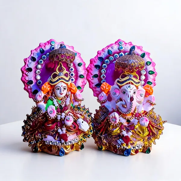 Multicolor_Clay_Lakshmi_Ganesha_Idol_Pair_For_Puja