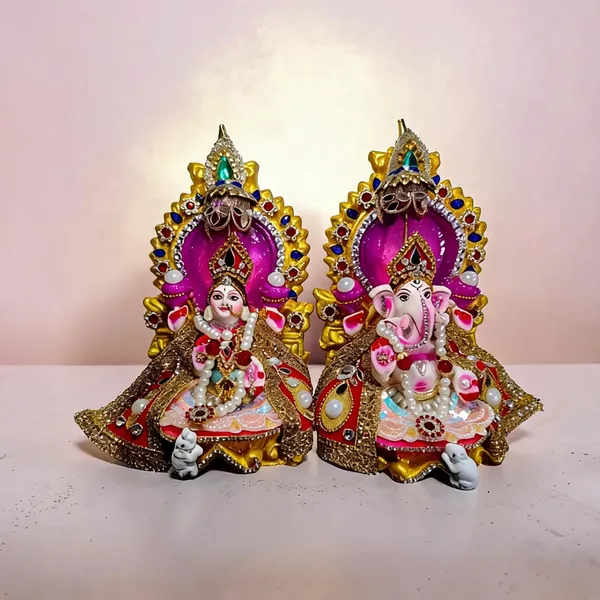 Multicolor_Clay_Lakshmi_Ganesha_Idol_Set_For_Puja