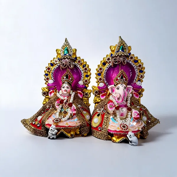 Multicolor_Clay_Lakshmi_Ganesha_Idol_Set_For_Puja