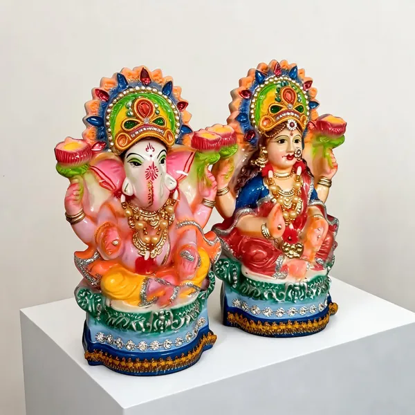 Multicolor_Clay_Lakshmi_Ganesh_Idol_Set_For_Puja