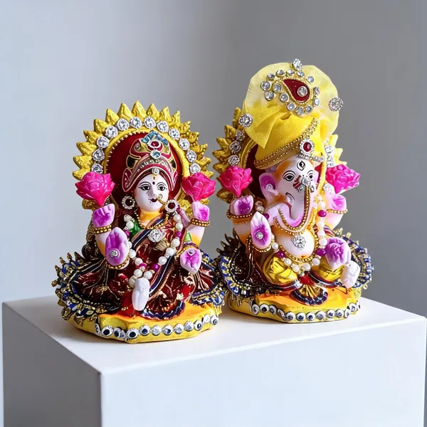 Multicolor_Clay_Lakshmi_Ganesh_Idol_Set_For_Puja