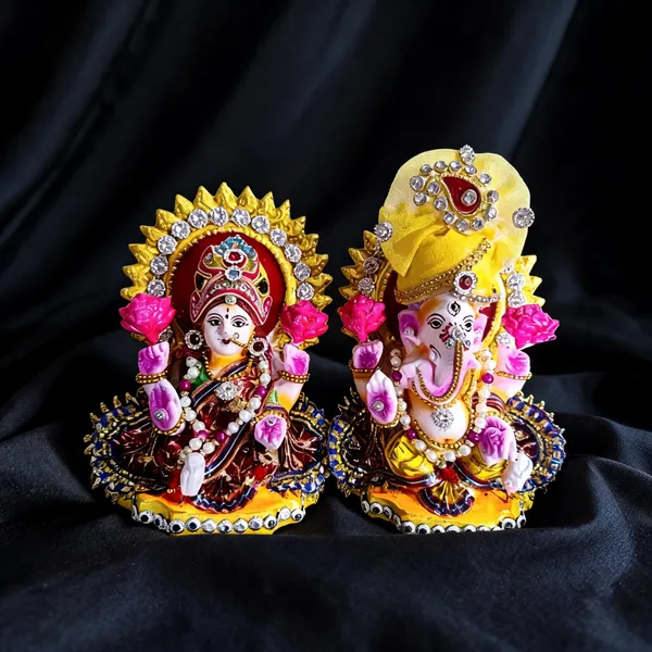 Multicolor_Clay_Lakshmi_Ganesh_Idol_Set_For_Puja