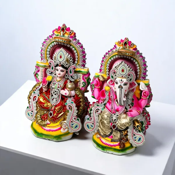 Multicolor_Clay_Lakshmi_Ganesh_Idol_Set_For_Puja