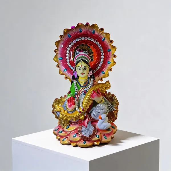 Multicolor_Clay_Saraswati_Idol_For_Puja