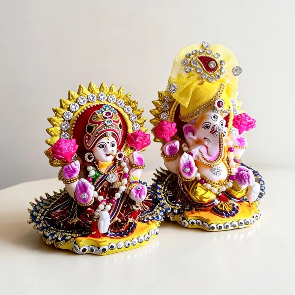 Multicolor_Clay_Lakshmi_Ganesha_Idol_Set_For_Puja