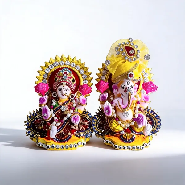 Multicolor_Clay_Lakshmi_Ganesha_Idol_Set_For_Puja