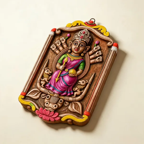 Multicolor_Clay_Durga_Wall_Plaque_For_Puja