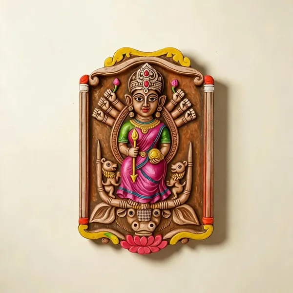 Multicolor_Clay_Durga_Wall_Plaque_For_Puja