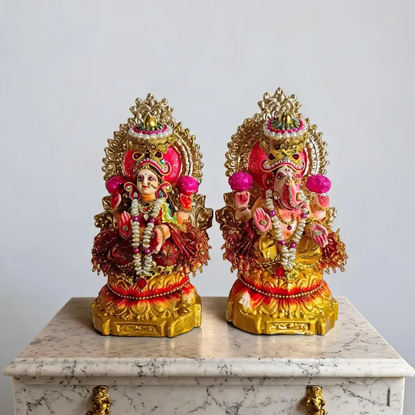 Multicolor_Clay_Lakshmi_Ganesh_Idol_Set_For_Puja