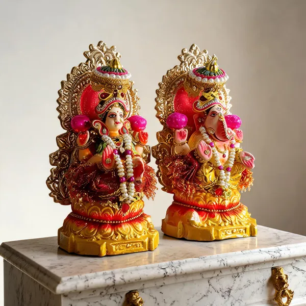 Multicolor_Clay_Lakshmi_Ganesh_Idol_Set_For_Puja