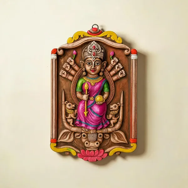 Multicolor_Clay_Durga_Wall_Plate_For_Gift_(Pack_of__2_)