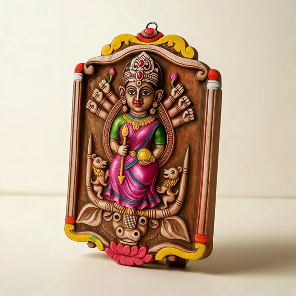 Multicolor_Clay_Durga_Wall_Plate_For_Gift_(Pack_of__2_)